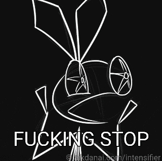 a black and white drawing of a frog with the words fucking stop written below it