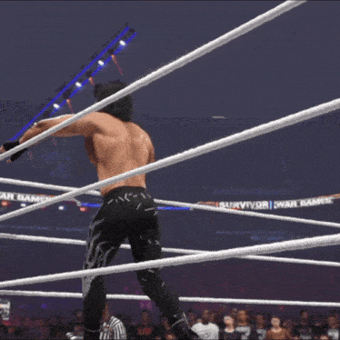 a wrestler in a wrestling ring with the words survivor on the ropes