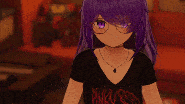 a girl with purple hair is wearing a choker