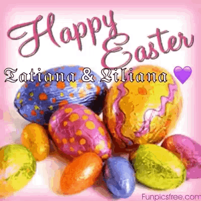 a pink background with easter eggs and the words " happy easter "