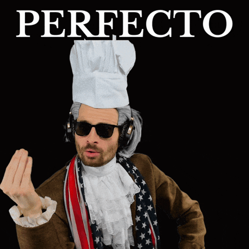a man in a chef 's hat is giving the middle finger in front of a black background that says perfecto