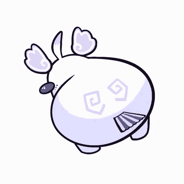 a cartoon drawing of a purple unicorn with wings and a fan
