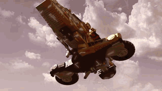 a futuristic vehicle with the word nova on the side is flying in the sky