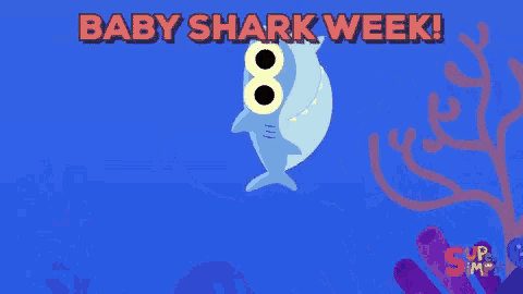 a baby shark is swimming in the ocean and the words baby shark week are above it
