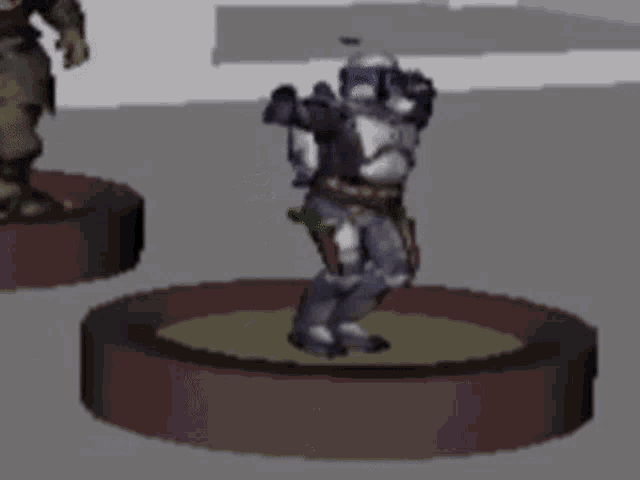 a video game character is standing on a podium .