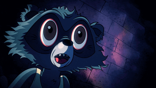 a cartoon drawing of a teddy bear with a brick wall in the background
