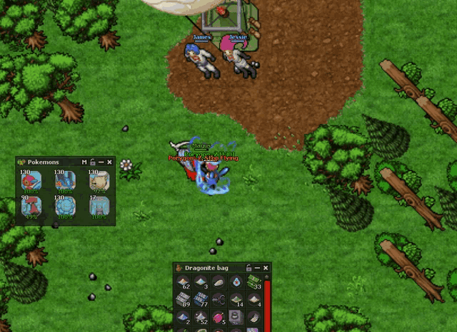 a screenshot of a pokemon game with a dragonite bag on the bottom right