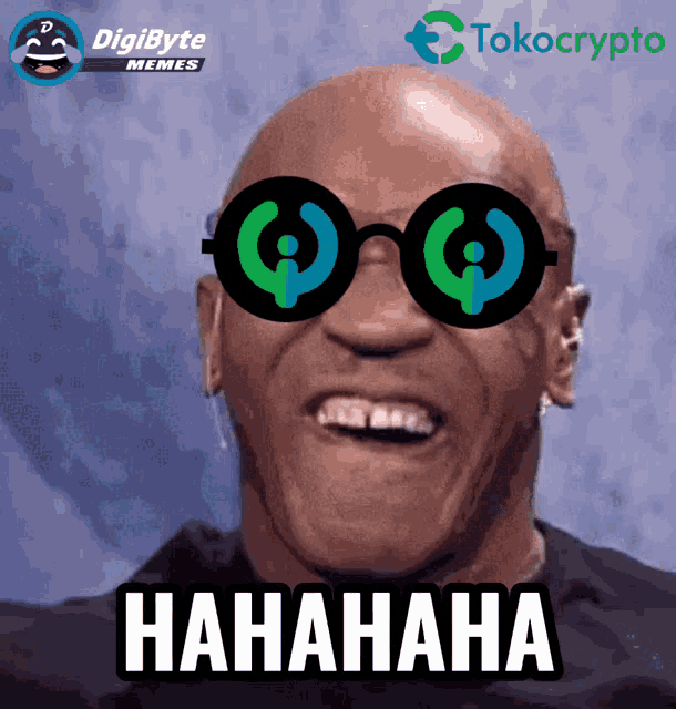 a picture of a bald man wearing glasses that says ' hahahahaha '