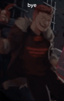 a blurry picture of a man with the words bye written on the bottom