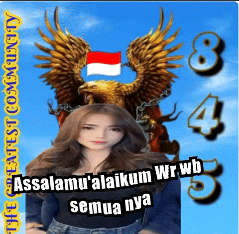 a picture of a girl with an eagle behind her and the words " assalamu ' alaikum wrwb semua nya "