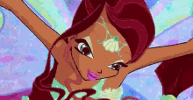 a close up of a cartoon girl with red hair