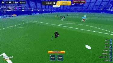 a soccer game is being played on a computer and the score is 5 to 3