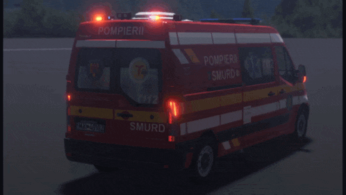 a red ambulance with the word pompierii on the side