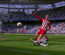 a man in a red and white striped shirt with the number 18 on his shorts is playing soccer