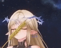 a girl with long blonde hair and a crown on her head is holding a sword .