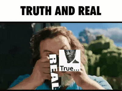 a man is holding a sticker that says truth and real