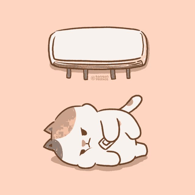 an illustration of a cat laying on its back next to an air conditioner