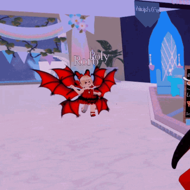 a girl with red wings is in a video game named poly roto