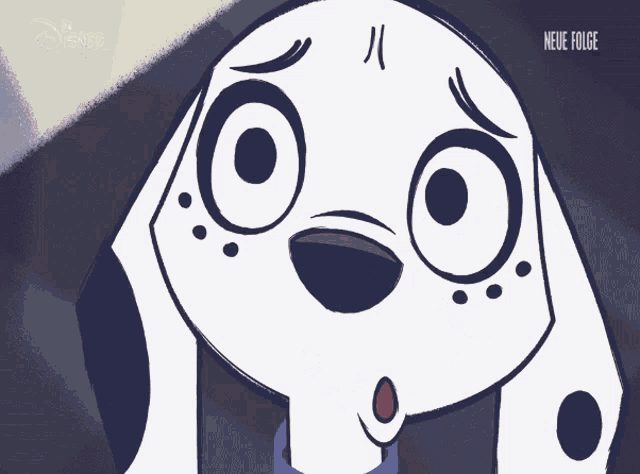 a picture of a dalmatian dog with the words neue folge on the bottom