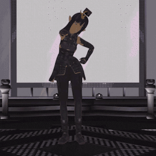 a computer generated image of a woman with a top hat on her head