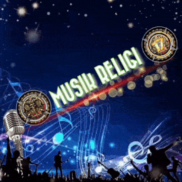 a crowd of people are dancing in front of a microphone that says musik religi