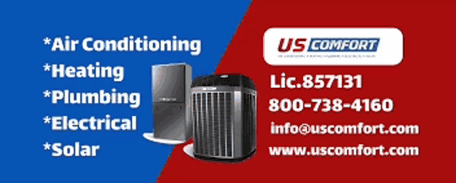 an ad for us comfort air conditioning heating and plumbing