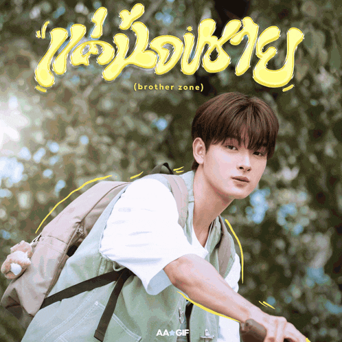 a young man with a backpack is on a poster that says " brother zone "