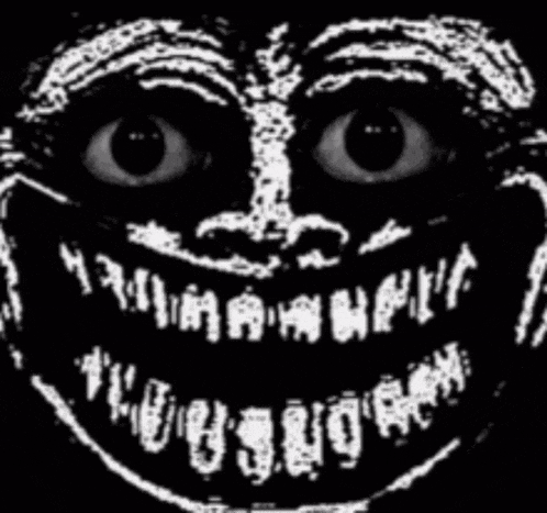 a black and white drawing of a face with a smiley face and the word troll on the bottom