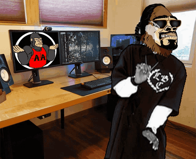a cartoon of a man wearing a shirt that says aa