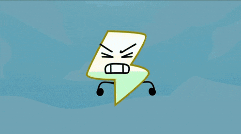 a cartoon drawing of a lightning bolt with an angry face on it
