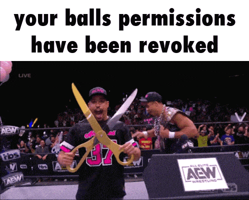 a man is holding a pair of scissors in front of a sign that says aew wrestling