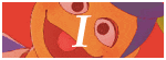 a close up of a cartoon character with the letter i on it .