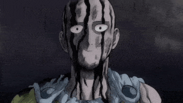 a close up of a cartoon character 's face with a black stripe on it