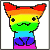 a pixel art of a rainbow cat with a mustache