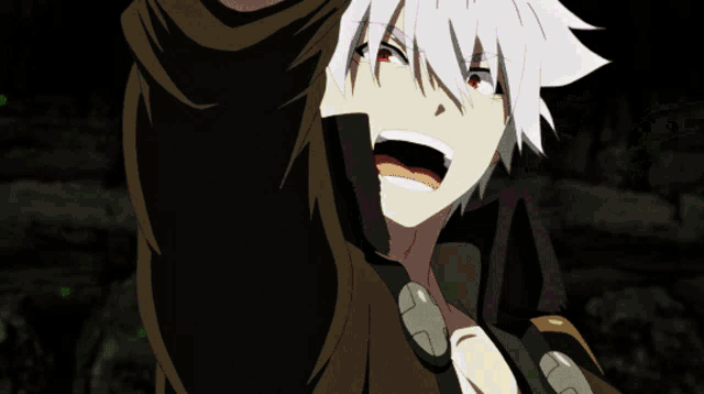 a man with white hair is surrounded by purple lightning bolts