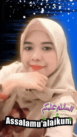 a woman wearing a hijab with the words assalamu ' alaikum on the bottom