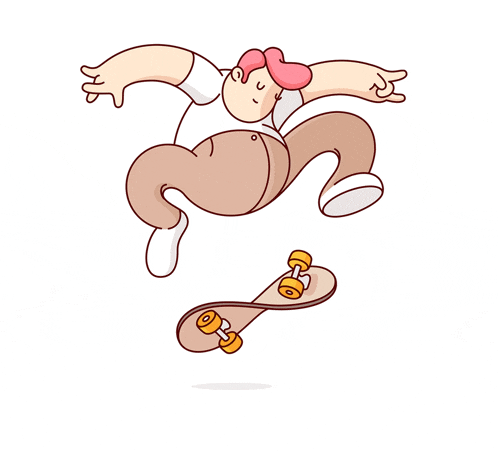 a cartoon drawing of a man jumping with a skateboard