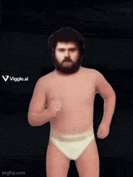 a shirtless man with a beard is wearing diapers and running