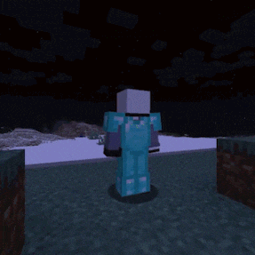a minecraft character is standing in front of a snowy landscape and says " ok "