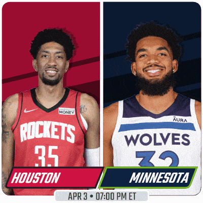 a houston rockets player and a minnesota wolves player are shown