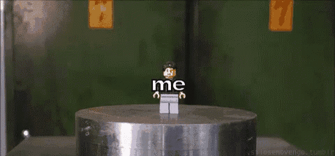 a lego man is being crushed by a machine with the words " responsibilities me " written above him