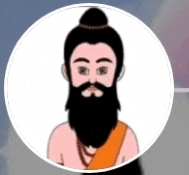 a cartoon of a man with a beard and a bun .