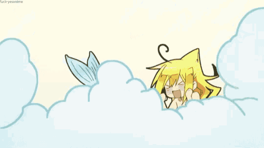 a cartoon of a girl standing in the clouds with the words " fuck you anime " on the bottom right