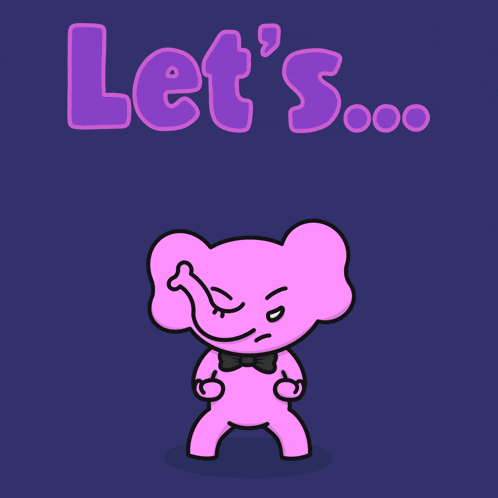 a cartoon of a pink elephant with the word go behind him