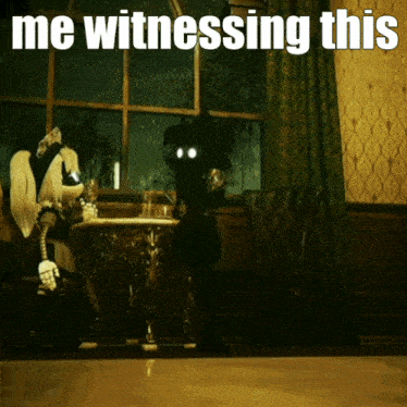 a picture of a cartoon character with a caption that says " me witnessing this "