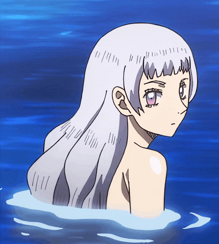 a drawing of a girl with long white hair standing in the water