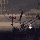 a silhouette of a person is hanging from a rope with the number 3 on it