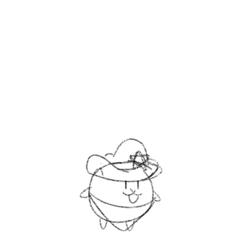 a black and white drawing of a cartoon character with a cowboy hat on .