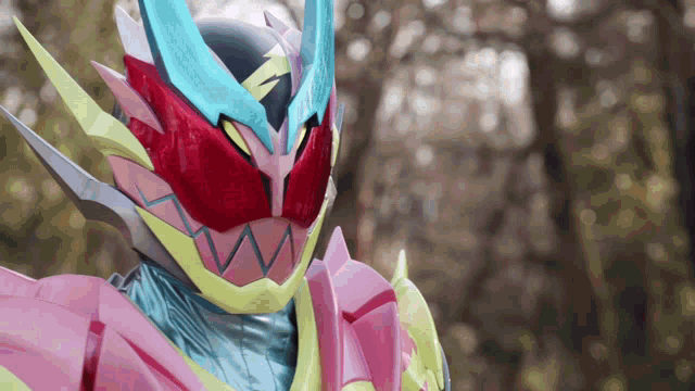 a close up of a person wearing a costume with a helmet on