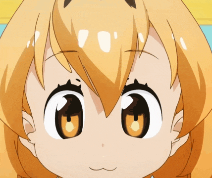 a close up of a cartoon character 's face with orange hair and big eyes